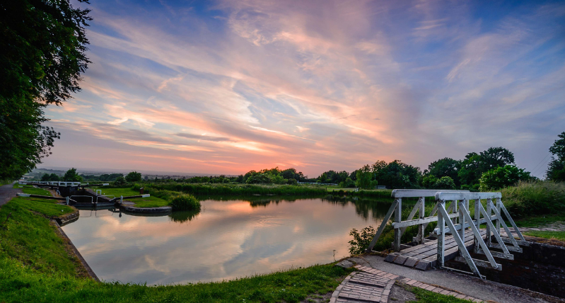 Devizes Caen Hill Lock Sunset Reflections in Wiltshire